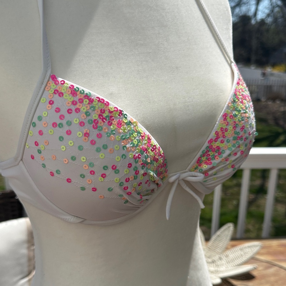 Vintage Victoria's Secret White Sequin Halter Bikini Top - Picture 3 of 7